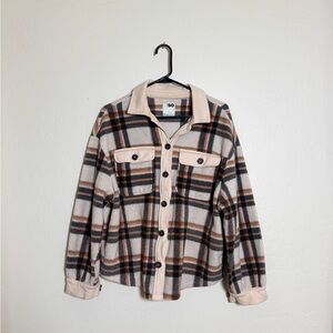 SO Women's Plaid Utility Jacket - Cream, Black, and Brown